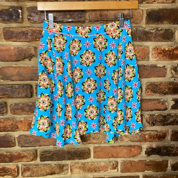 Flying Tomato Blue Neon Floral Print Stretchy Mini Skirt Women's Size Small - Picture 2 of 7